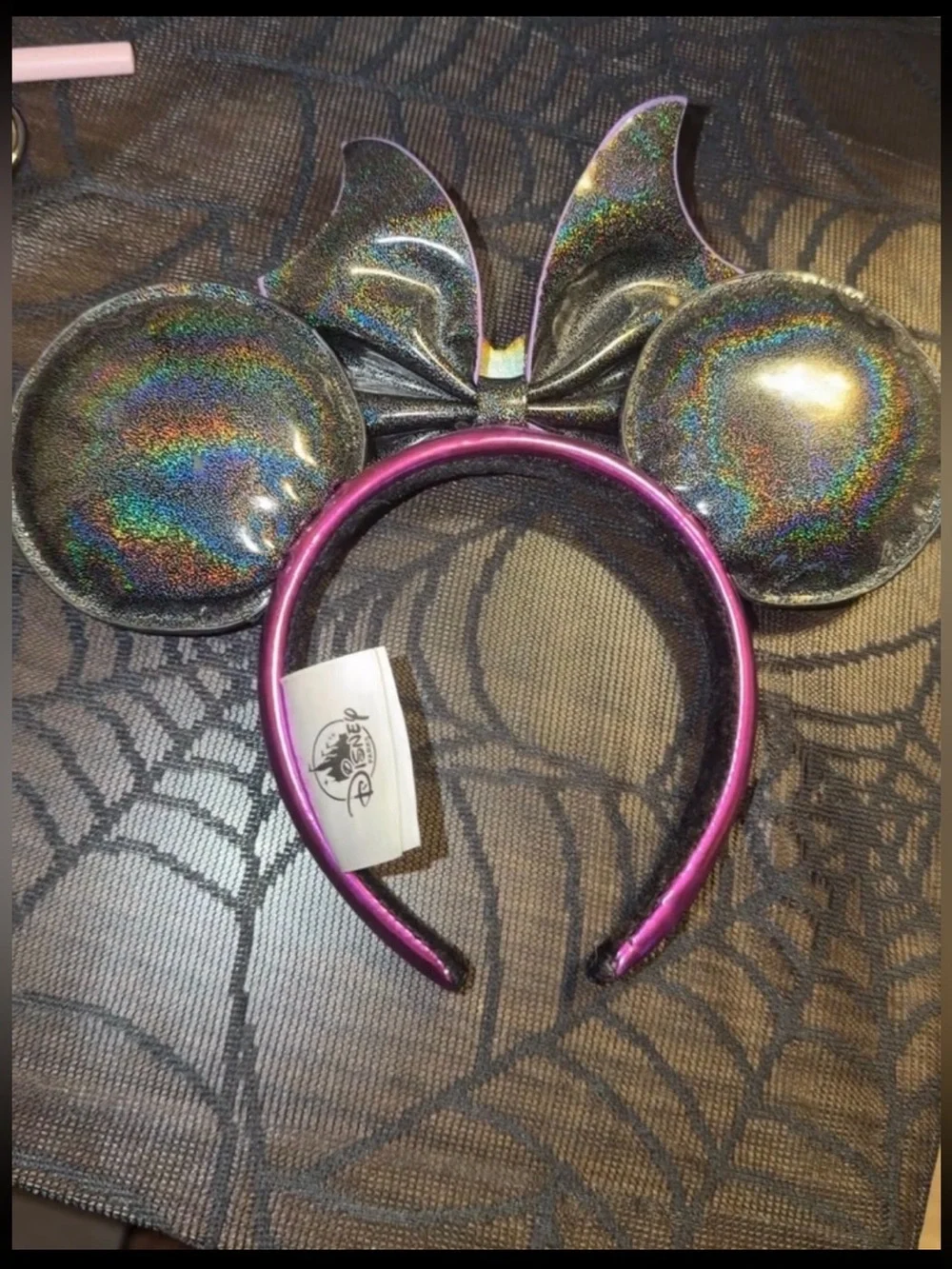 Disney Parks Loungefly Halloween Spiderweb Sequin Minnie Mouse Ears Headband